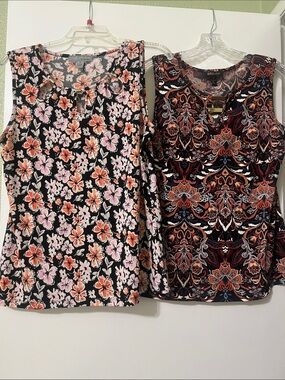 Floral Keyhole Tank Top in Black with Pink & Coral Flowers
